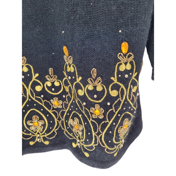 Vintage Amanda Smith II 90s Gold Beaded Embroidered Pullover Dressy Sweater - Picture 7 of 10